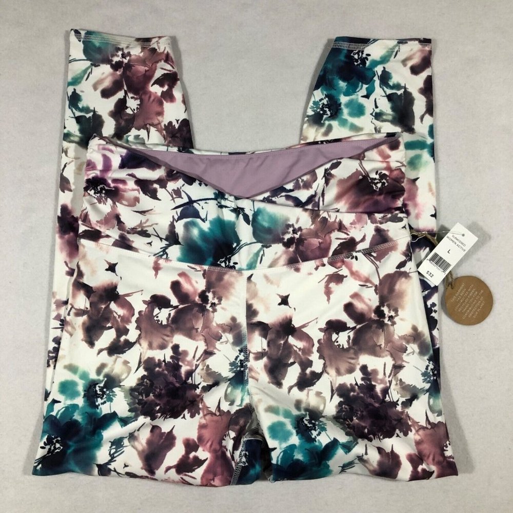 NEW dip Womens Large Sunkissed Floral Print Active Leggings Cross Waist NWT $32